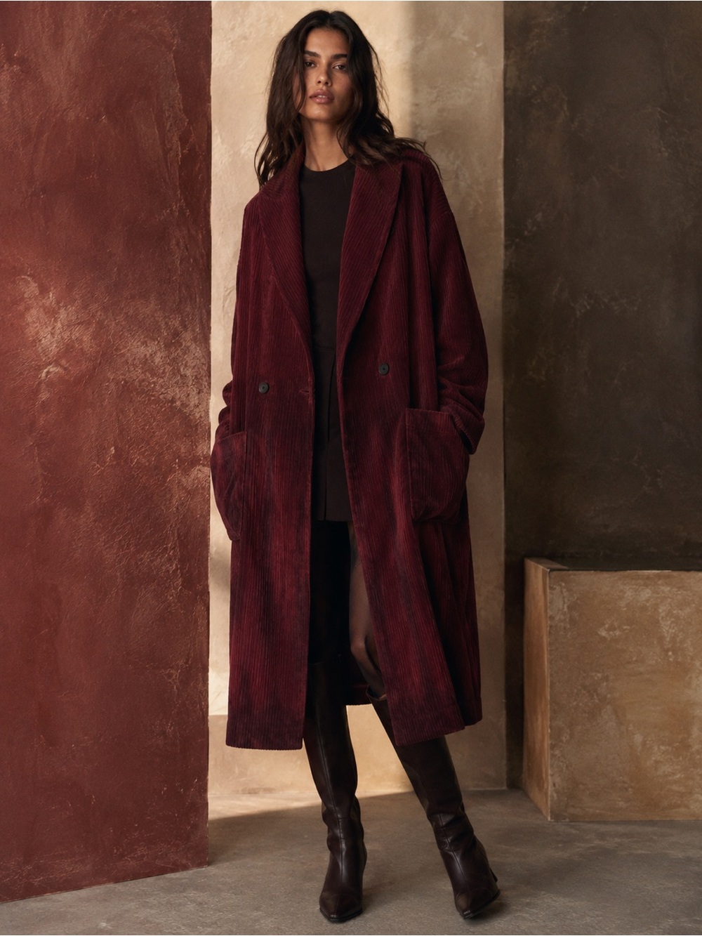 Raquel Allegra NWT Ombre Wide Wale Corduroy Burgundy Rancho Swing Coat, Size S